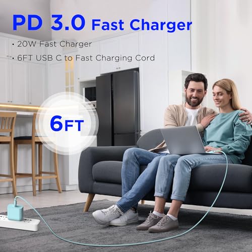Image of iPhone 17 16 15 Charger Fast Charging,2Pack 20W Apple iPad USB C Wall Chrager Block with 6FT USB C to C Cable for iPhone 17 /Pro /Pro Max /17 Air / 16 /16 Pro /16 Pro Max /15 /Plus /Pro /Pro Max (Green)