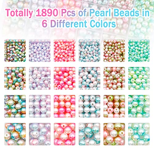 Dotilili Glass Pearl Beads 1890 Pcs Shiny Beads for Crafting 4/6/8/10mm Spacer Bead with Holes Round Bead for Jewellery Making DIY Bracelet Necklace Earring Knitting Decorations(Light) - Image 3