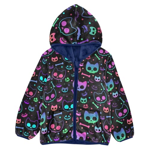 Boys' Fleece Hoody Jacket Zip Up Coat Warm Fall Winter Plush Jacket Halloween Cat Skull Long Sleeve Outerwear