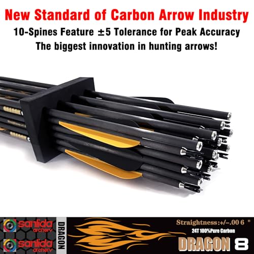 Image of sanlida 100% Pure Carbon Hunting Arrows, Olympic-Grade 10 Spines Deflection (Unique), 0.001 inch /0.003 inch /0.006 inch Straightness, Buy 12 Get 12 Free /Buy 6 Get 6 Free, for Compound & Recurve Bows (12 /24PCS)