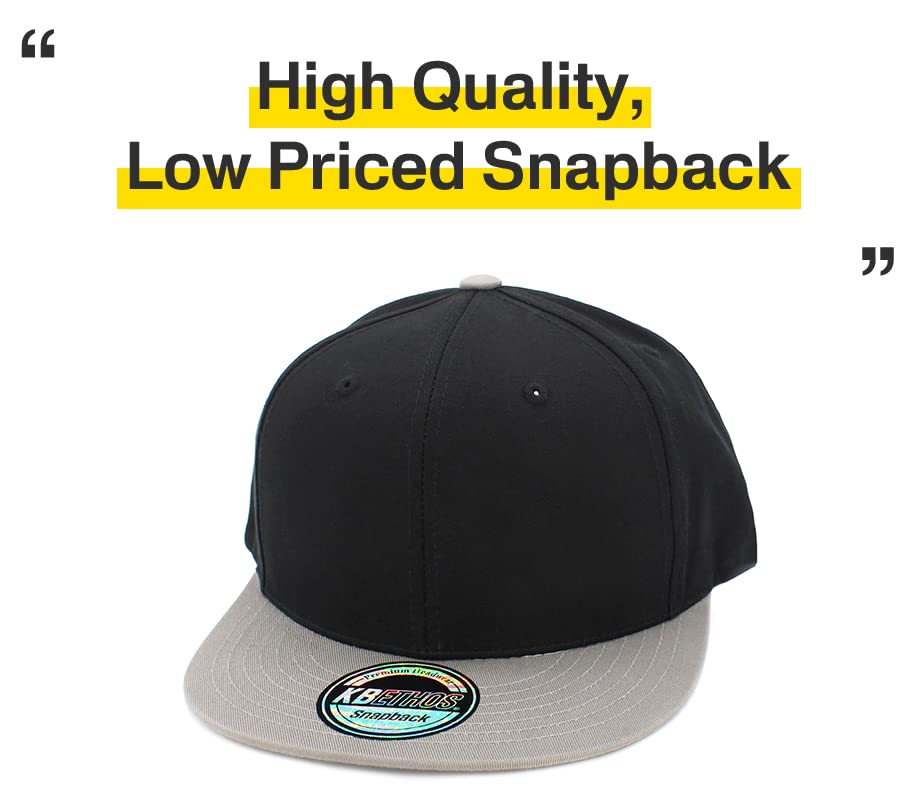Image of KBETHOS Classic Snapback Hat Blank Cap Underbrim Cotton Wool Blend Flat Visor Adjustable Unisex