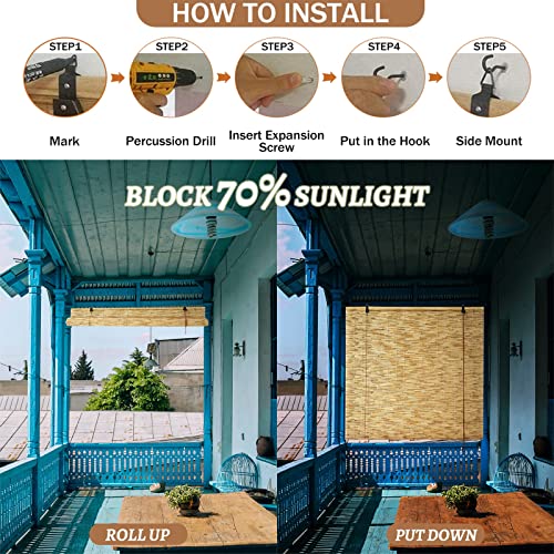 Bamboo Reed Curtain Roll Up Blinds For Patio Bamboo Roman Shades With Lift/Cordless Hand Woven Breathable Privacy Screen Easy To Install For Patio Indoor/Outdoor Porch Privacy (Color : White Line, S #TOP3