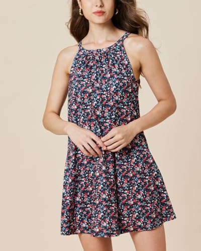 Image of ANYFITTING Summer Dress with Built in Bra Casual Beach Sundress Flowy Halter Mini Short Dresses for Women 2026