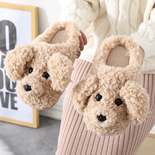 Minetom Unisex Winter Baumwolle Hausschuhe Damen Herren Kinder Warm Bequem Plüsch Pantoffeln Niedlich Hund Tiere Slippers Flache Schuhe E Khaki 41/42 EU