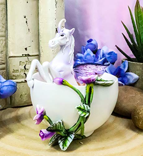 Ebros Amy Brown Enchanted Fantasy Tea Cup Purple Violet Iris Unicorn with Curly Horn and Wings Figurine Mystical Creature Unicorns Fairy Garden Accessory Decor Sculpture