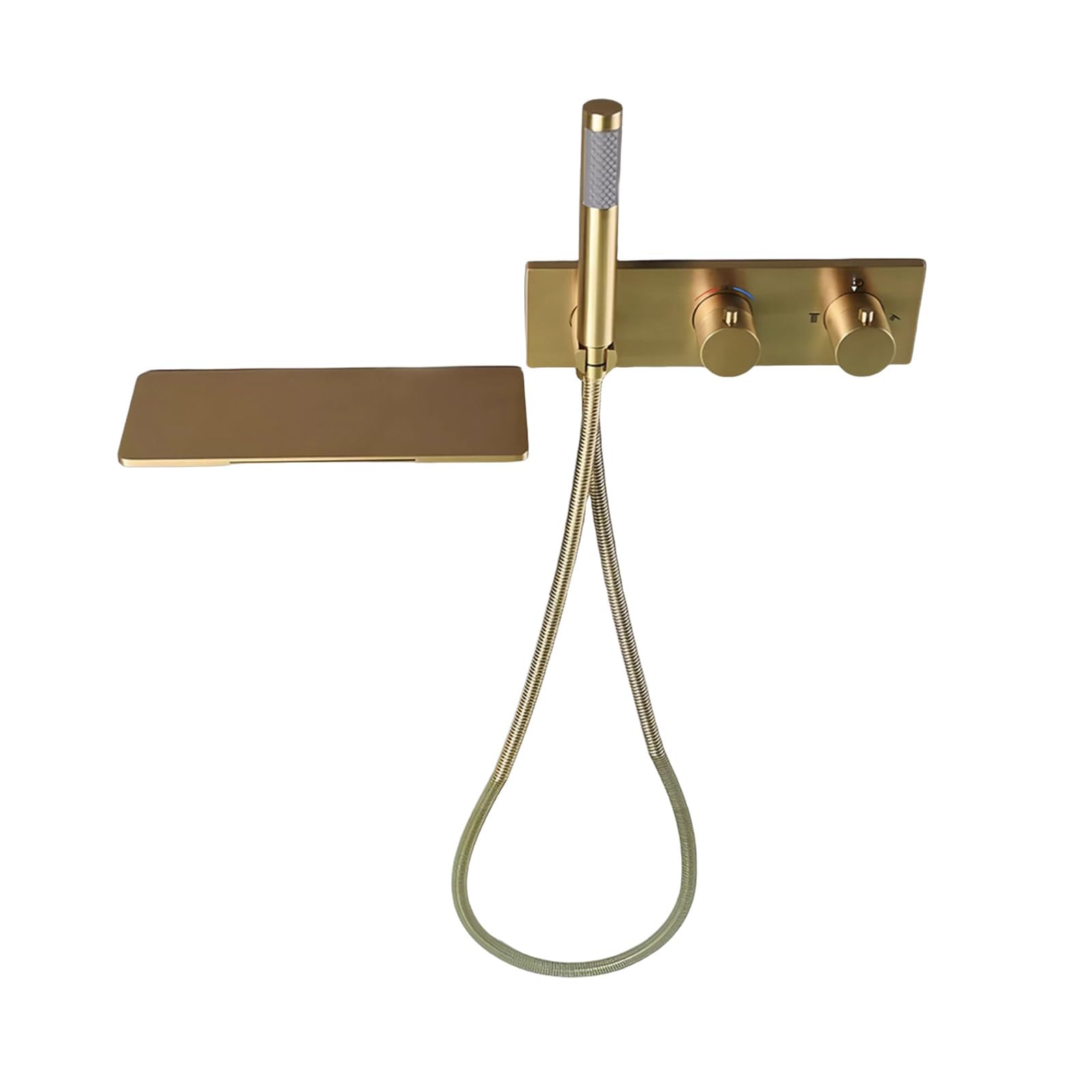 Colonna Doccia con Miscelatore Termostatico Oro Spazzolato 2 Modalità di Flusso D'acqua Saliscendi Doccia con Doccetta Tubo Acciaio 1,5m con Ripiani per Case Hotel