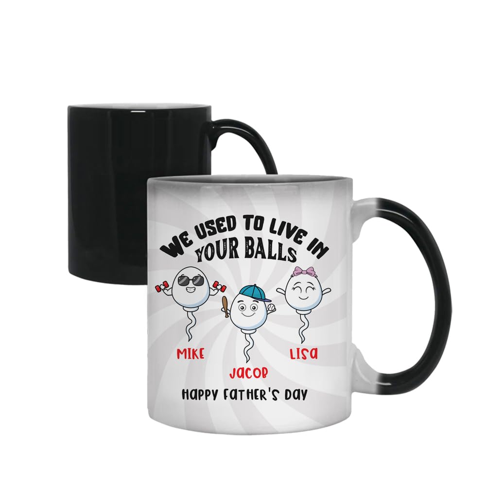 Personalized We Used to Live in Your Balls Mug, Funny Swimming Champion Custom Kids Name, Father's Day Gift Coffee Mug,Tea Mug Cocoa Soup Daily use 11oz Ceramic Colour Changing Magic Cup/Mug.