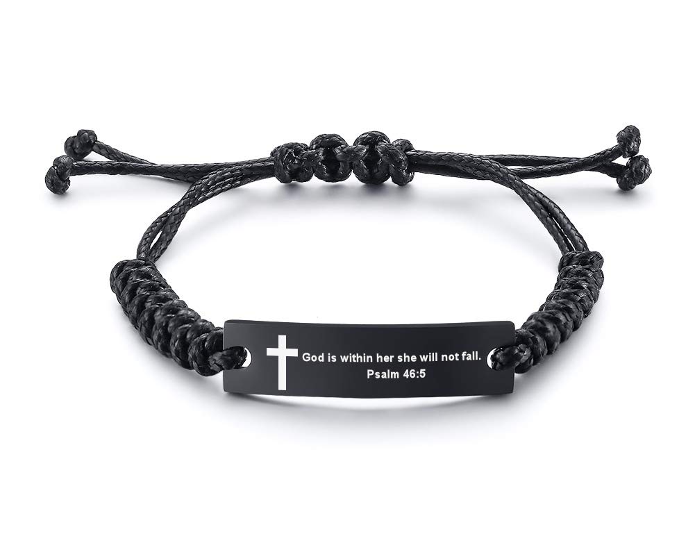 Religious Bible Verse Bracelet Scripture Quotes Inspirational Bracelet Faith Christian Adjustable Cord Stainless Steel Encourage ID Bracelets for Men