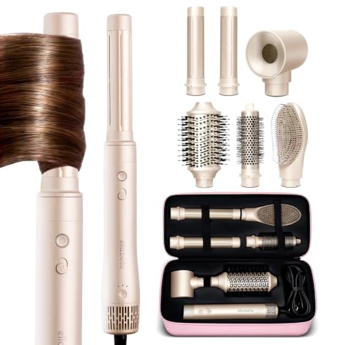 ELLA BELLA 6 in 1 Professional Hot Air Styler Powerful Hair Dryer & Straightener Set Styling Without Heat Damage Fast Drying Curling Volumizing Straightening Includes Protective Travel Case