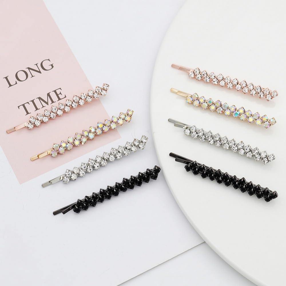 8 Pieces Rhinestone Bobby Pins Bling Crystal Metal Hair Clips Grips Slide Single Row Slim Diamante Rhinestone Bobby Pin for Brides Girls (8 - Image 3