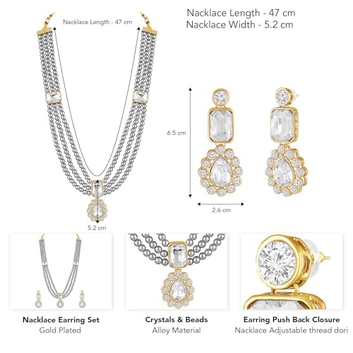 Image of Peora Crystal Faux Pearl Kundan Necklace & Jewellery Set Gift for Women