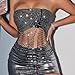 Women's Glitter Halter Tops Sparkle Crystal Rhinestone Chain Crop Top Metal Sequin Club Party Rave Nightclub Outfit Black-02-XS