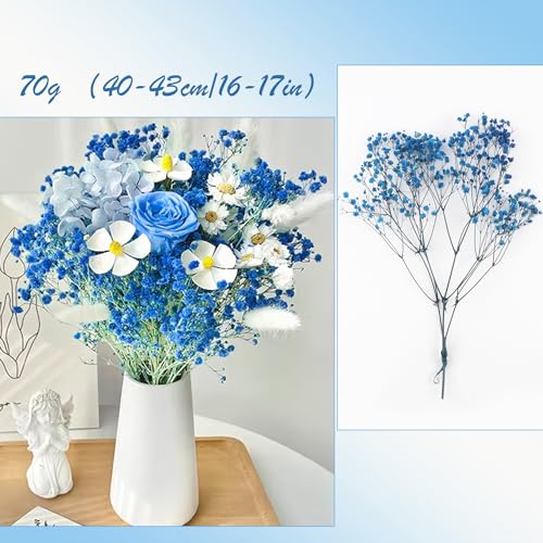 Dried Baby's Breath Flowers Bouquet Natural Dried Flowers Baby's Breath Real Gypsophila Branches for Wedding Table Vase Party Garden DIY Wreath Floral Home Decor(Sapphire blue) - Image 2