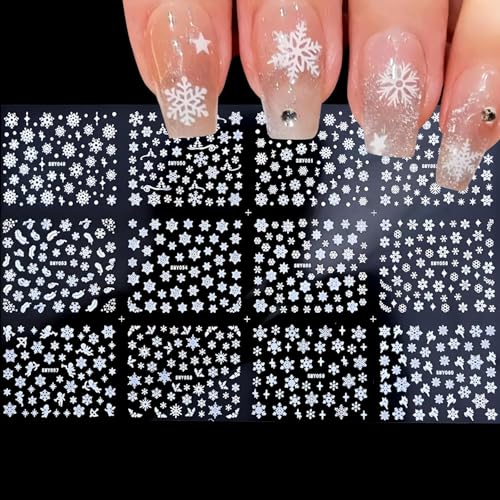 12 Sheets Snowflake Nail Art Stickers 3D Self- Adhesive Nail Deals Christmas Nail Stickers for Nail Art Winter Nail Art Supplies for Acrylic Nails Christmas Nail Design Decoration for Women - Image 7