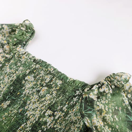 Image of Scarlet Darkness Floral Dress for Women Summer Puff Sleeve Square Neck A Line Flowy Wedding Guest Tea Party Dresses