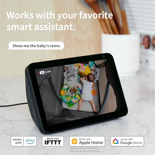 arlo essential security camera 2k  indoor only 2nd gen  baby monitor amp pet camera  wired automated privacy shield 2-way audio night vision live stream motion alerts amp notifications white1 cam