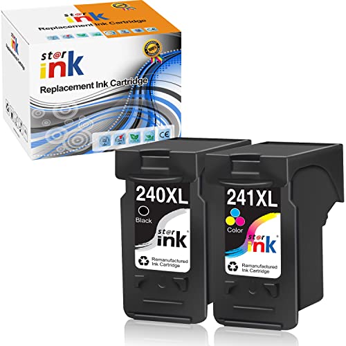 Super Brands Starink Remanufactured Ink Cartridge Replacement for Canon PG-240XL CL-241XL 240/241 XL for Pixma TS5120 MG3620 MG3520 MG3220 MG2220 MG2120 MX532 MX472 MX432 MX452 Printer(Black Tri-Color) 2 Packs