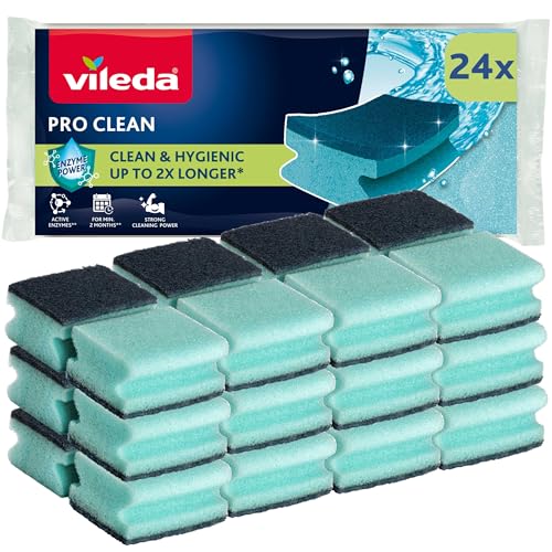 Vileda Pro Clean Hochschaum-Scheuerschwamm mit natürlichen Enzymen Großpack | Spülschwamm | hohe Saugkraft ergonomisches Design | 24er Pack | Comfort Pack