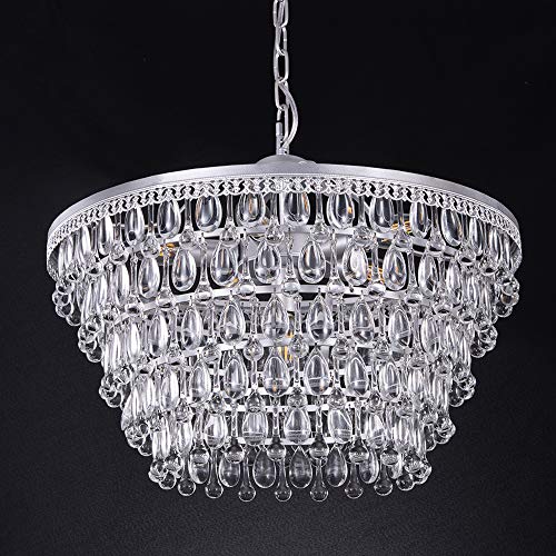 Wellmet 20 Inch Crystal Chandeliers, 6 Lights 5 Tiers Crystal