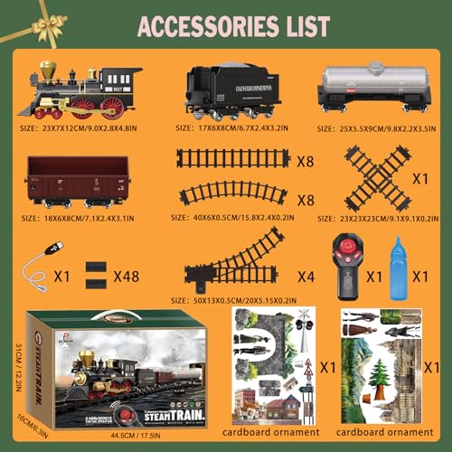 Image of Train Set for Kids Remote Control Train Toys w /Steam Locomotive, Fuel Tank Car & Luxury Tracks, Electric Trains w /Realistic Smoke,Sounds & Lights, Christmas Birthday Gift for Boys Girls 3 4 5 6 7+