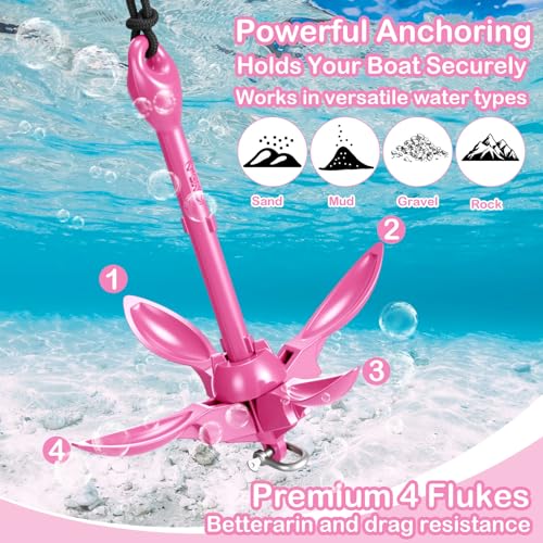 Image of MorningRo 1 Pack 1.5 /3.5 lb Marine Kayak Anchor Kit with 40ft Rope and Buoy Folding Grapnel Boat Anchor Kit Kayak Fishing Accessories for Small Boats, Canoe, SUP Paddle Boards