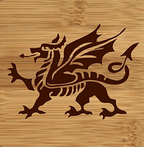 Posavasos de madera grabada a láser, diseño de dragón galés