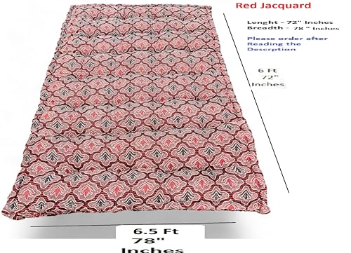 Image of Adim's Soft Cotton Box Quilt Mattress | Mattress Offers a Combination of Comfort, Durability and Style,Making it an Excellent Choice for a restful Night's Sleep (Red Jacquard Design, 78X72 X5 Inches)