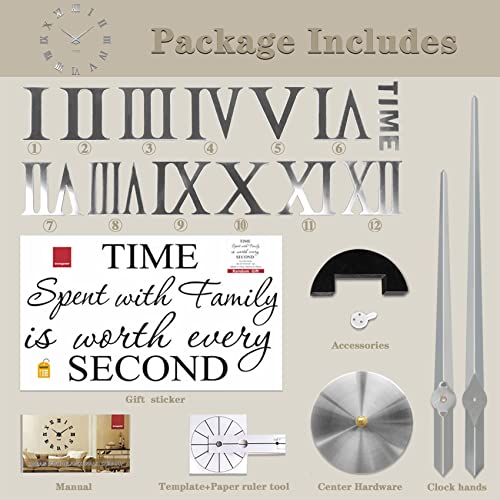 Vangold Wall Clock 26"~39",Super Long Warranty 90 Days, Free Replacement Quality Problems;Noble Stylish Oversized Numeral Modern Home For Living Room,Kitchen,Farmhouse,Fireplace(Mirror Silver) #TOP4