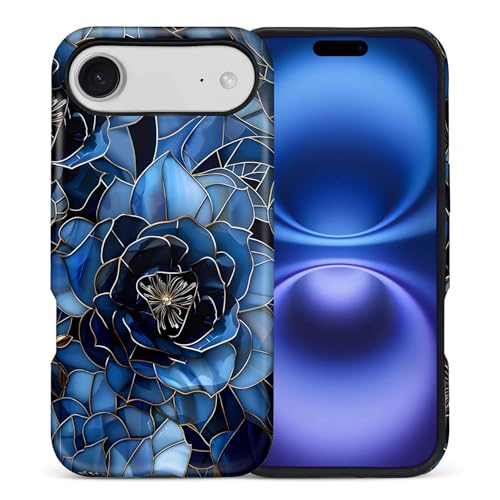 TAMEFOX Case for iPhone 17 Air,Anti Drop Scratch Frosted Protective Cover Case for Women Girl-Glass Dark Blue Rose