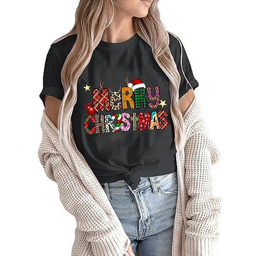 Image of Merry Christmas Family Shirts Plus Size Tops Couple Outfit Tee Parent-Child Short Sleeves Christmas Top