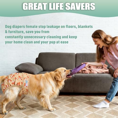 Image of Langsprit Female Dog Diapers for Doggie Puppy,Reusable Dog Period Diapers Female for Heat Peeing,Small Medium Large Doggy Diaper Washable,Dogs Pants 5 Pack, Duck, X-Large