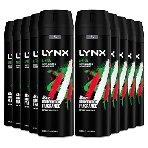 Lynx Africa Deodorant for Men Body Spray Deodorant Spray with 48 Hours High Definition Fragrance of Geranium and Vanilla Scent 200ml (Pack of 10)