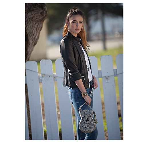 Mary Frances On Tour Beaded Guitar Handbag, Silver #TOP4