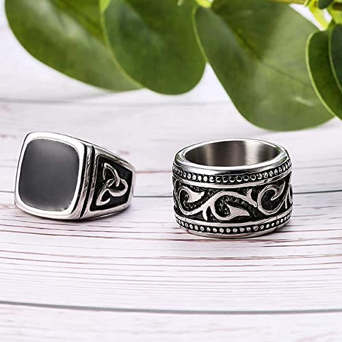 Finrezio 2Pcs Stainless Steel Rings for Men Vintage Biker Signet & Band Ring Set Size 7-13(7) - Thumbnail 4