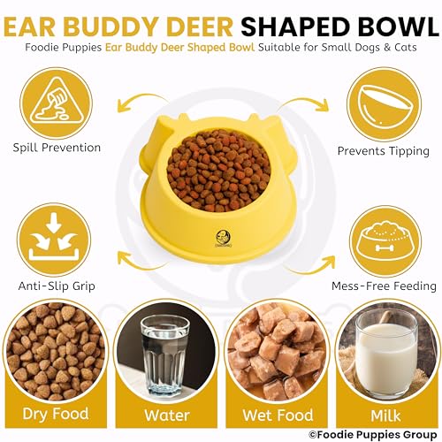 Image of Foodie Puppies Pet Feeding Tilted Cat Bowl - (Ear Buddy Deer Shape) | Durable, Anti Vomiting, Healthy Cat Feeder for Persian Cat Prevent Tipping Over | Elevated Bowl for Cats, Kittens & Puppies