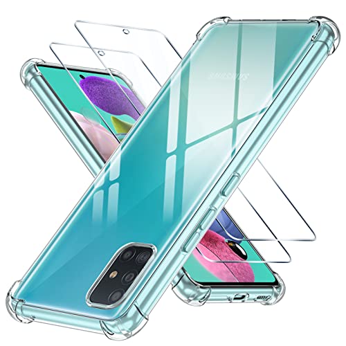 Pnakqil Coque pour Samsung Galaxy A51 avec 2 Pièces Protection Écran Verre Trempé, Transparente Silicone Étui TPU Housse Antichoc pour Samsung A51 (6.5 Pouces) Cover