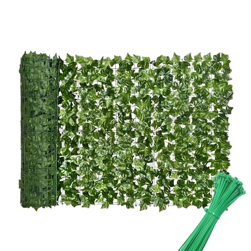 AURACASA siepe artificiale da esterno e interno, siepe finta per recinzione, edera finta artificiale, frangivista balcone e recinzione giardino, 50 fascetti verdi inclusi (FOGLIE DI EDERA, 1x3 Mt)