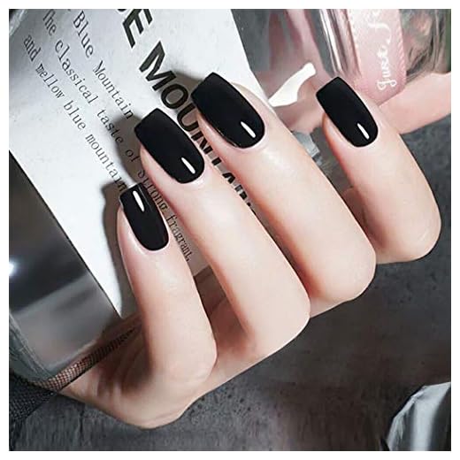 Gangel Black False Nails Square Fake Nails Medium Glossy Acrylic Full Cover Simple Press on Nails(24 pcs)