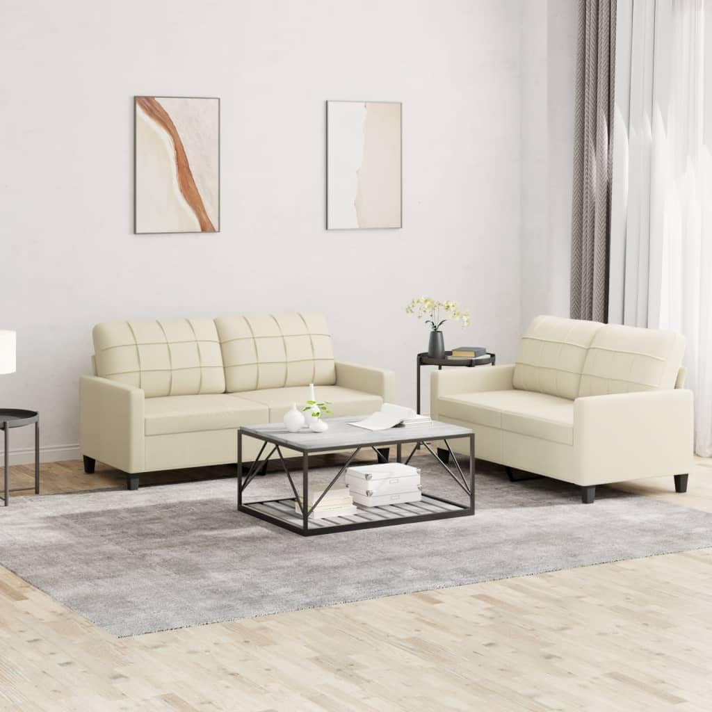 Homgoday Cremefarbenes Kunstleder-Sofa Set mit 2 Sitzen - Wohnzimmergarnitur - 138x77x80 cm Model3201359