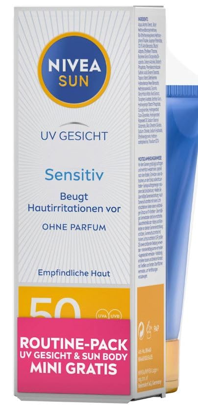 NIVEA Sun Face Cream and Body Lotion Protection Skincare Set, Lightweight Daily Cream for Face and Smooth Body Lotion, Travel Size Personal Care Duo, Fast Absorbing Formula (1.69 fl oz Each)