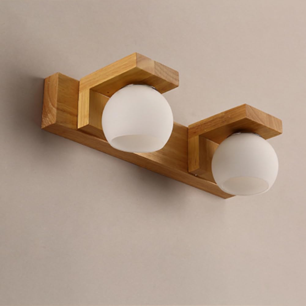 XINYASEE Aplique de pared de baño de madera LED Espejo de baño moderno Faro G9 con pantalla de cristal Iluminación de maquillaje de madera impermeable Luz de noche cálida (Doble extremo)