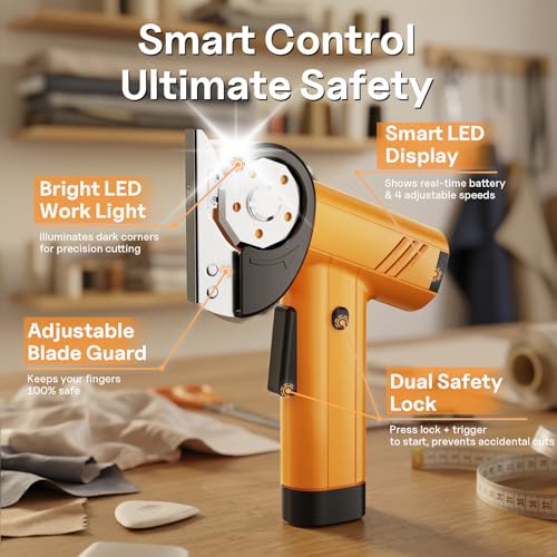 Image of Rechargeable Electric Scissors, Automatic Fabric, Craft & Carpet Cutter | Steel blade cordless scissors with dual-trigger safety lock provide smooth cuts for family DIY crafting and fabric projects.