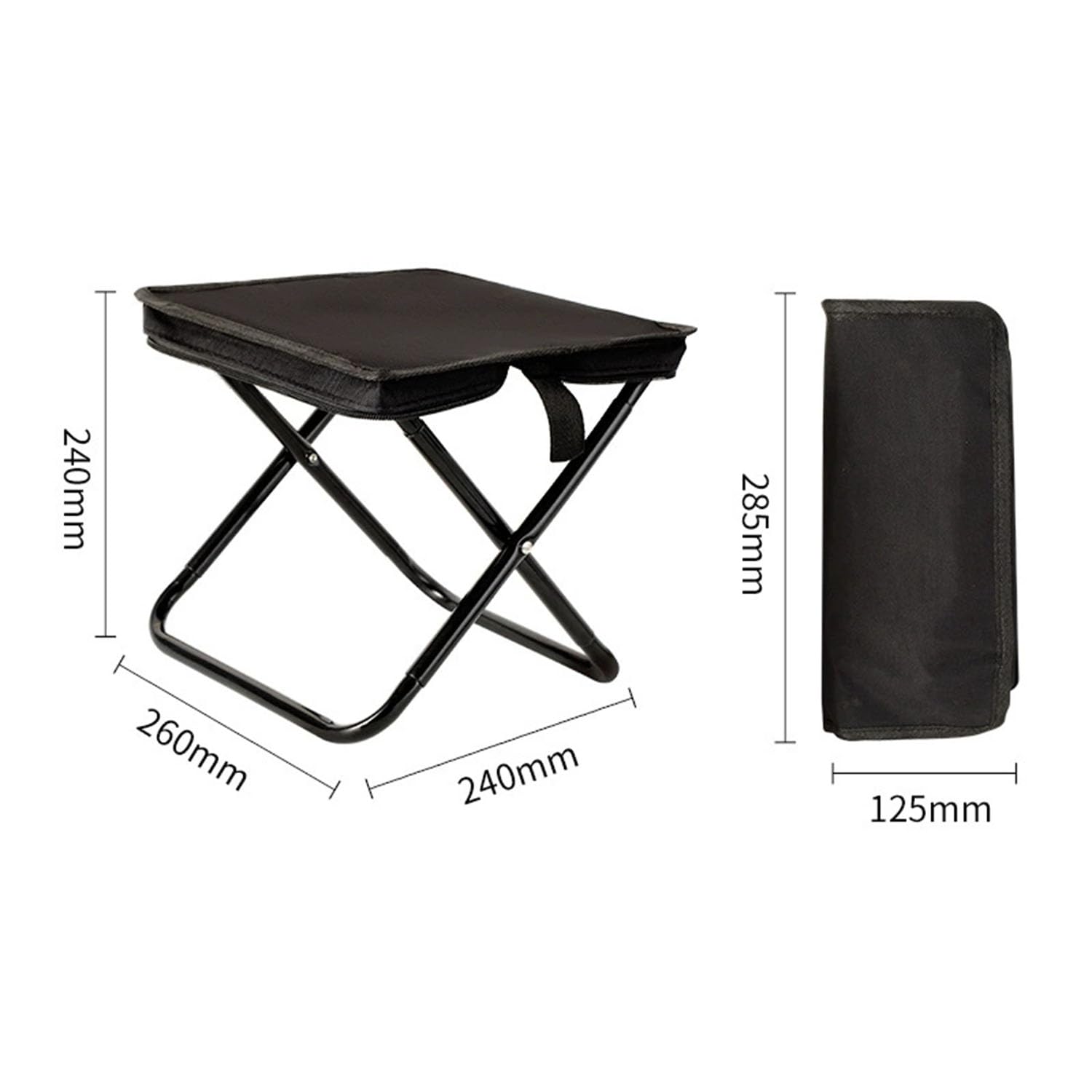 XUEQI Sgabello pieghevole portatile da campeggio, mini sgabello pieghevole e sedile leggero, può essere piegato per viaggi, escursioni, pesca in giardino, cricket, spiaggia, con custodia (nero)