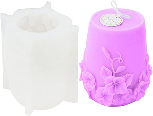 Fogun Molde de silicona de flores de ratán moldes reutilizables para velas 3D para hacer velas cilíndricas hexagonales moldes de silicona para velas