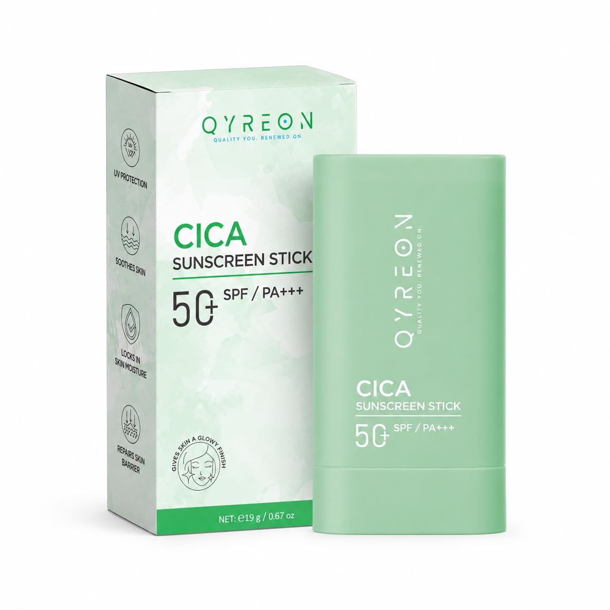 QYREON Cica Cooling Sun Stick SPF50+/PA+++ | UV Protection, Soothing & Barrier Repair Daily Sun Care | Lightweight Glowy — deal on Shopping With Noya