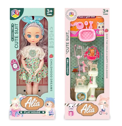 Image of Lyla Alia Play House Dolls - Gift Box with Accessories | Pretend Play Toy Set for Girls 3+ Years | Cute Suit Series in Carry Handle Box| 37 CM Tall