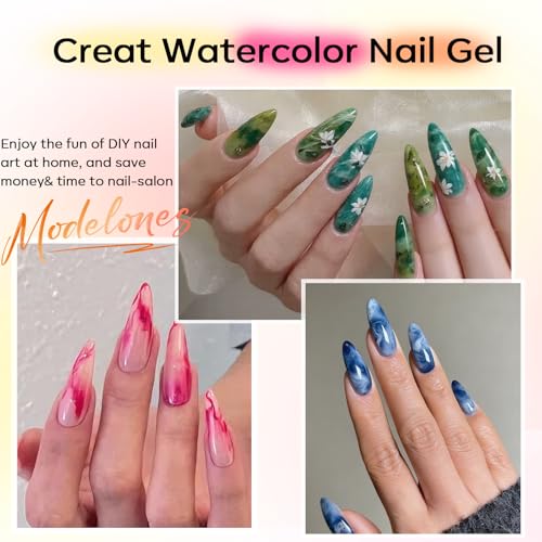 Image of modelones 50ML Blend Mix Blooming Gel Nail Polish Set with Nail Art Palette & 20PCS Nail Brushs, Clear Blooming Gel for Spreading Effects Floral Print Marble Design Mix Color Glitter Nail Art DIY