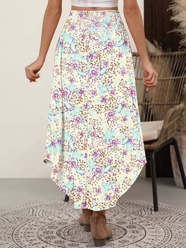 Image of ANRABESS Women's Maxi Skirts Summer Boho Floral High Waisted Flowy Swing Pleated Beach Long Skirt with Pockets