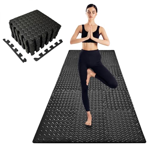 3x6-Feet-Interlocking-Foam-Floor-Mats-18-Pack-04712mm-Thick-Gym-Mats-for-Home-Workouts-Exercise-Play-Puzzle-Tiles-for-Home-Gym-Yoga-Kids-Area 3x6 Feet Interlocking Foam Floor Mats (18-Pack) - 0.47"(12mm Thick Gym Mats for Home Workouts, Exercise & Play - Puzzle Tiles for Home Gym, Yoga, Kids Area. - Image 1