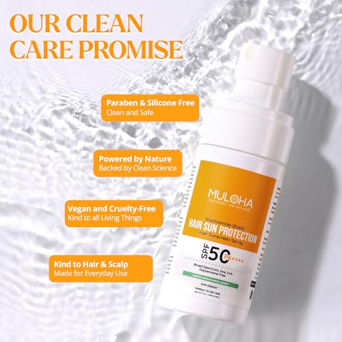 Image of SPF 50 PA++++ Hair Sunscreen Spray | UV Protection & Heat Protection Spray | Hair Mist | Anti-Frizz Leave-In Spray for Sun Damage, Beach & Travel | Lightweight, Non-Sticky | All Hair Types | 50g